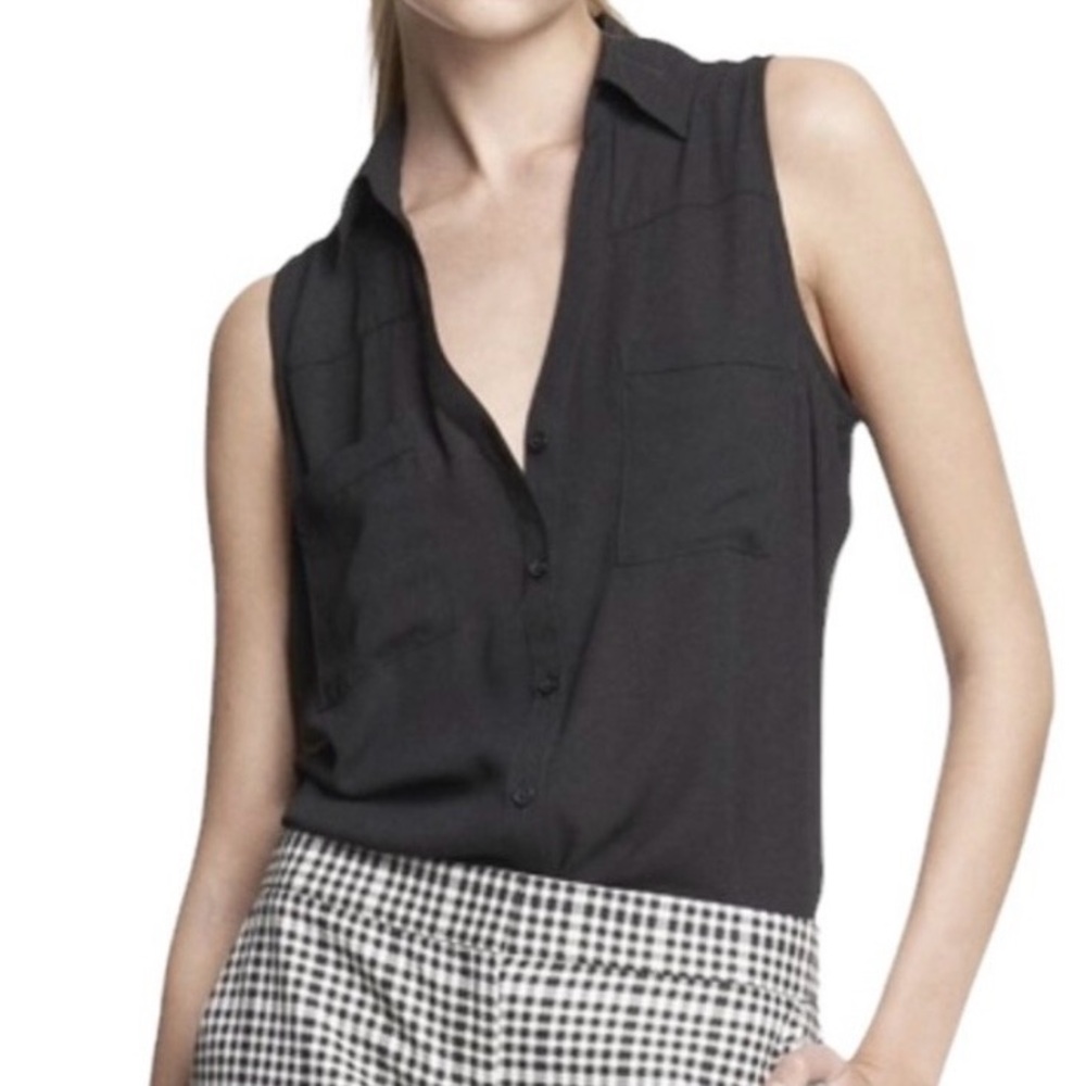 Express Portofino Black Button Up Sleeveless Top